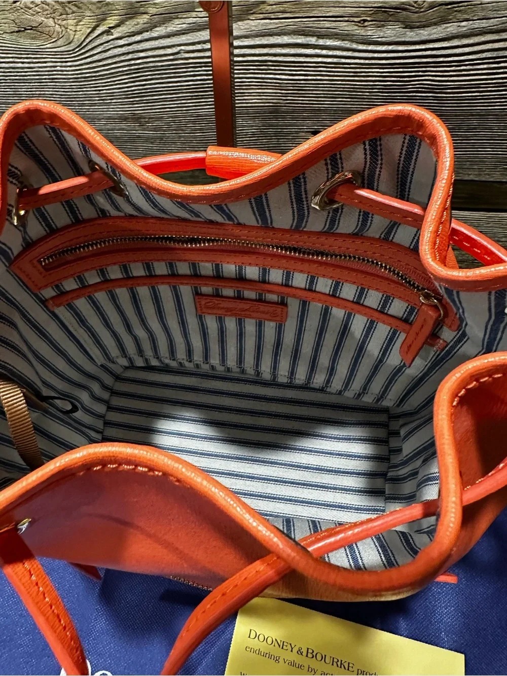✨ EUC Dooney & Bourke Saffiano Drawstring Bucket Bag & Matching Wallet Set Coral